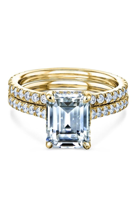 14k Gold Emerald Moissanite Drop Halo Bridal set GH/VS, GH/I