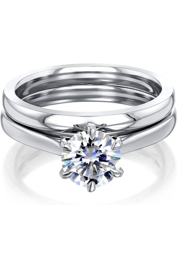 14k Gold Forever One Moissanite 6-Prong Solitaire Bridal Set DEF/VS