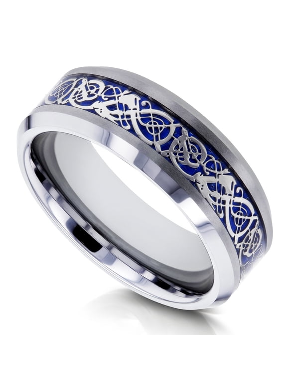 8mm Celtic Dragon High Polish Comfort Fit Mens Tungsten Carbide Ring - Size 11.5