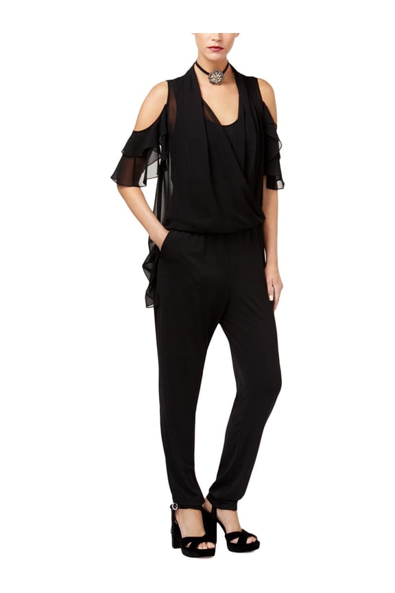 Womens Cold Shoulder Wrap Front Jumpsuit