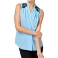 thumbnail image 1 of Kobi Halperin Womens Maleah Lace-Trim Printed Blouse Blue XL, 1 of 2