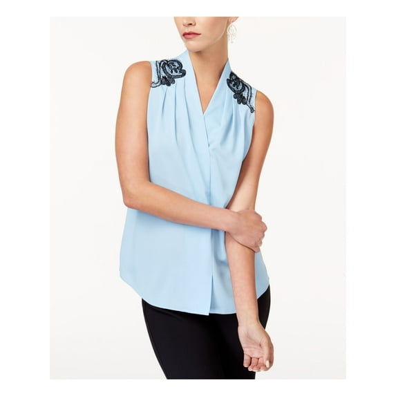 Kobi Womens Halperin Knit Blouse, Blue, Small
