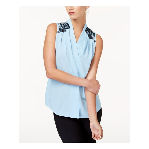 Kobi Womens Halperin Knit Blouse, Blue, Small