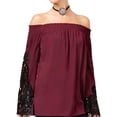 thumbnail image 1 of Kobi Womens Lace Insert Knit Blouse, Red, Small, 1 of 2