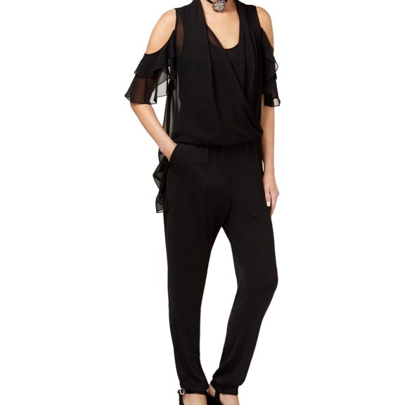 Kobi Womens Wrap-Front Jumpsuit, Black, X-Small