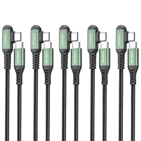 Kobilar USB C to USB C Cable Right Angle 90 Degree Nylon 60W Type C Fast Charging Cord for iPhone 16, Samsung Galaxy S25-5pack-1.5+5+10ftgreen