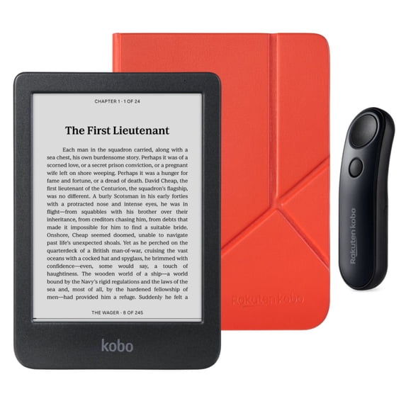 Kobo Clara BW eReader with Cayenne Red SleepCover & Black Remote Bundle