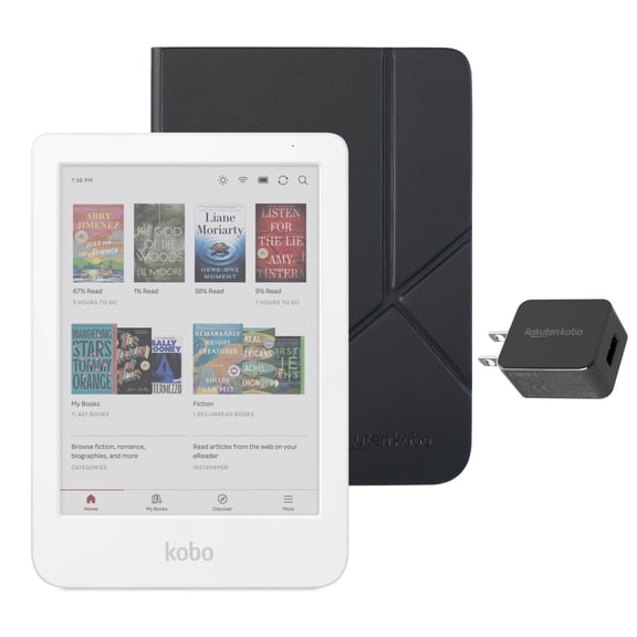 Kobo Clara Colour eReader White with Black SleepCover Case & AC Bundle