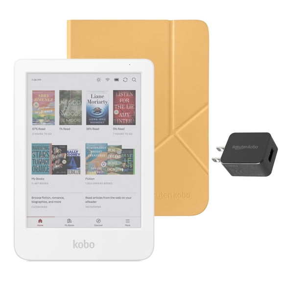 Kobo Clara Colour eReader White with Butter Yellow SleepCover Case & AC Bundle