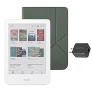 Kobo Clara Colour eReader White with Misty Green SleepCover Case & AC Bundle