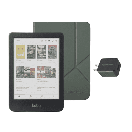 Kobo Clara Colour eReader with Case Bundle (Misty Green SleepCover, Case + AC Bundle)