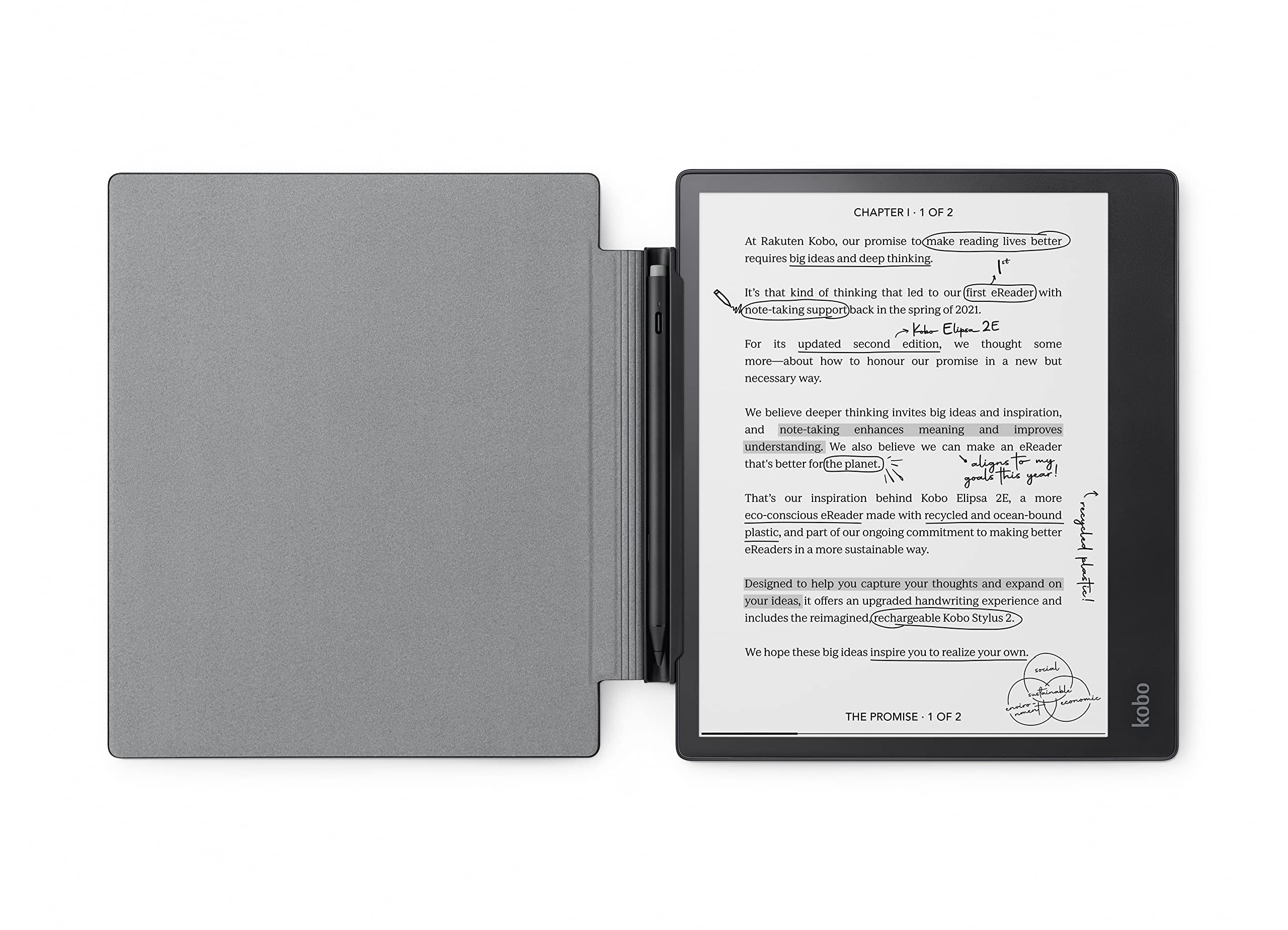 Kobo Elipsa – 10.3 inch e-note with Free case and Stylus - Good e-Reader