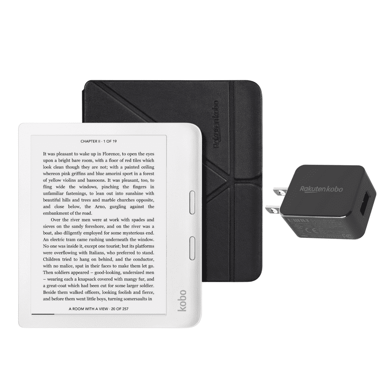 Kobo Libra 2 White Bundle with Black SleepCover and AC Adapter | eReader 7