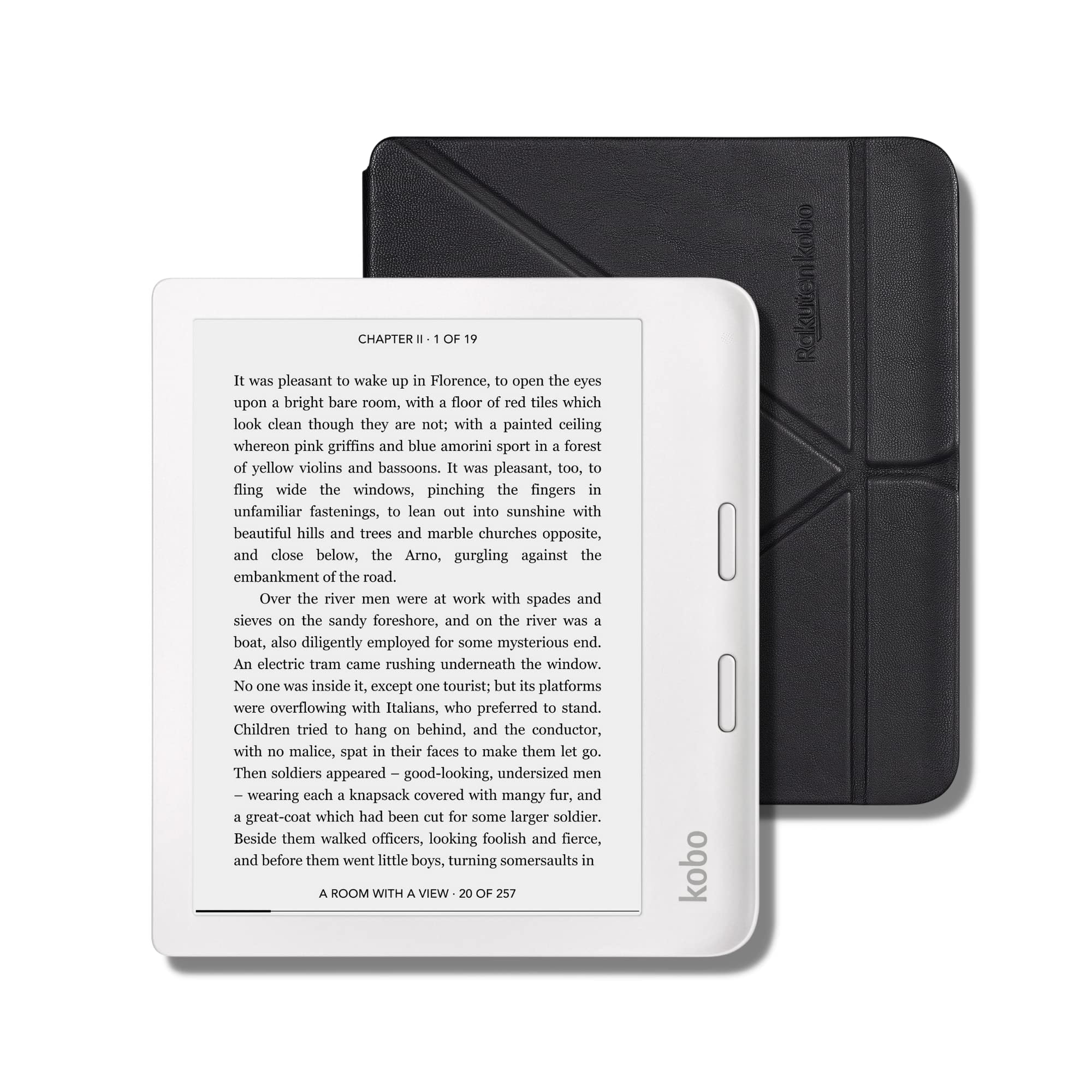 Kobo Libra 2 White Bundle with Blue SleepCover and AC Adapter