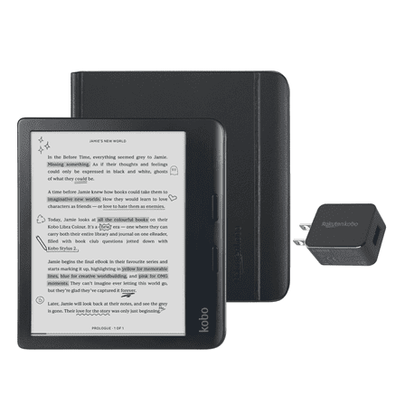 Kobo Libra Colour Black eReader with Case Bundle (Black Notebook SleepCover, Case + AC Bundle)