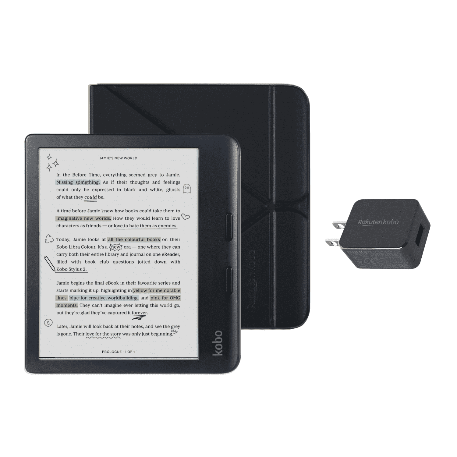 Kobo Libra Colour Black eReader with Case Bundle (Clear Case