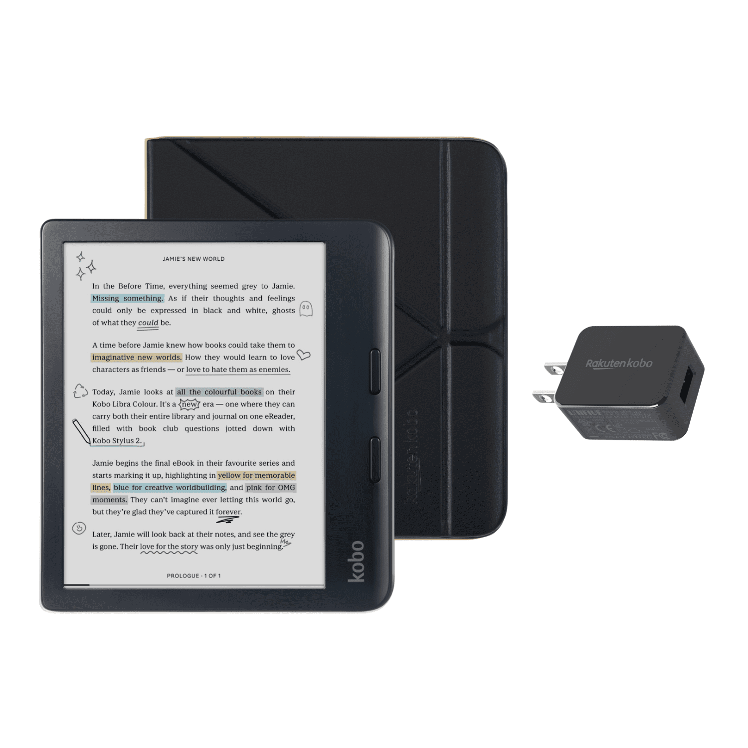 Kobo Libra Colour Black eReader with Case Bundle (Dusk Blue