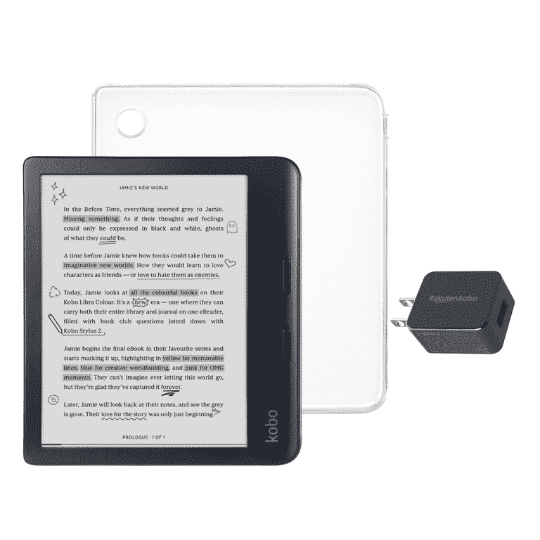 Kobo Libra Colour Black eReader with Case Bundle (Clear Case, Case Kobo Libra Colour Black eReader with Case Bundle (Clear Case, Case