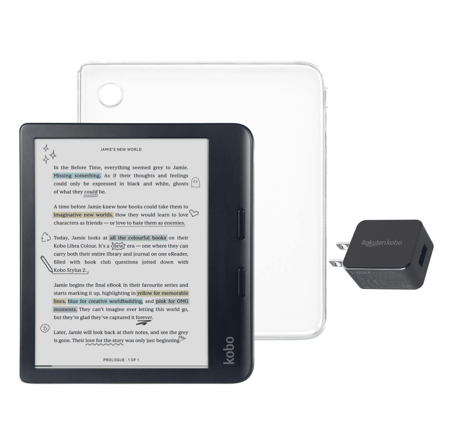 Kobo Libra Colour Black eReader with Case Bundle (Clear Case Kobo Libra Colour Black eReader with Case Bundle (Clear Case