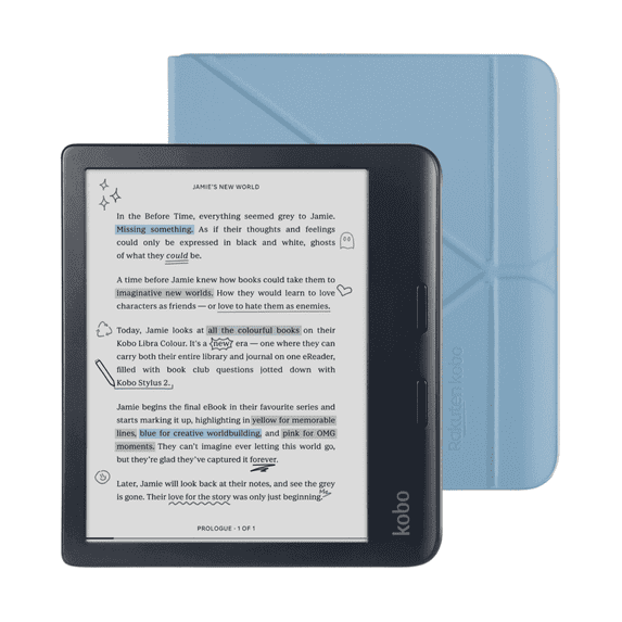 Kobo Libra Colour Black eReader with Case Bundle (Dusk Blue SleepCover, Case Bundle)