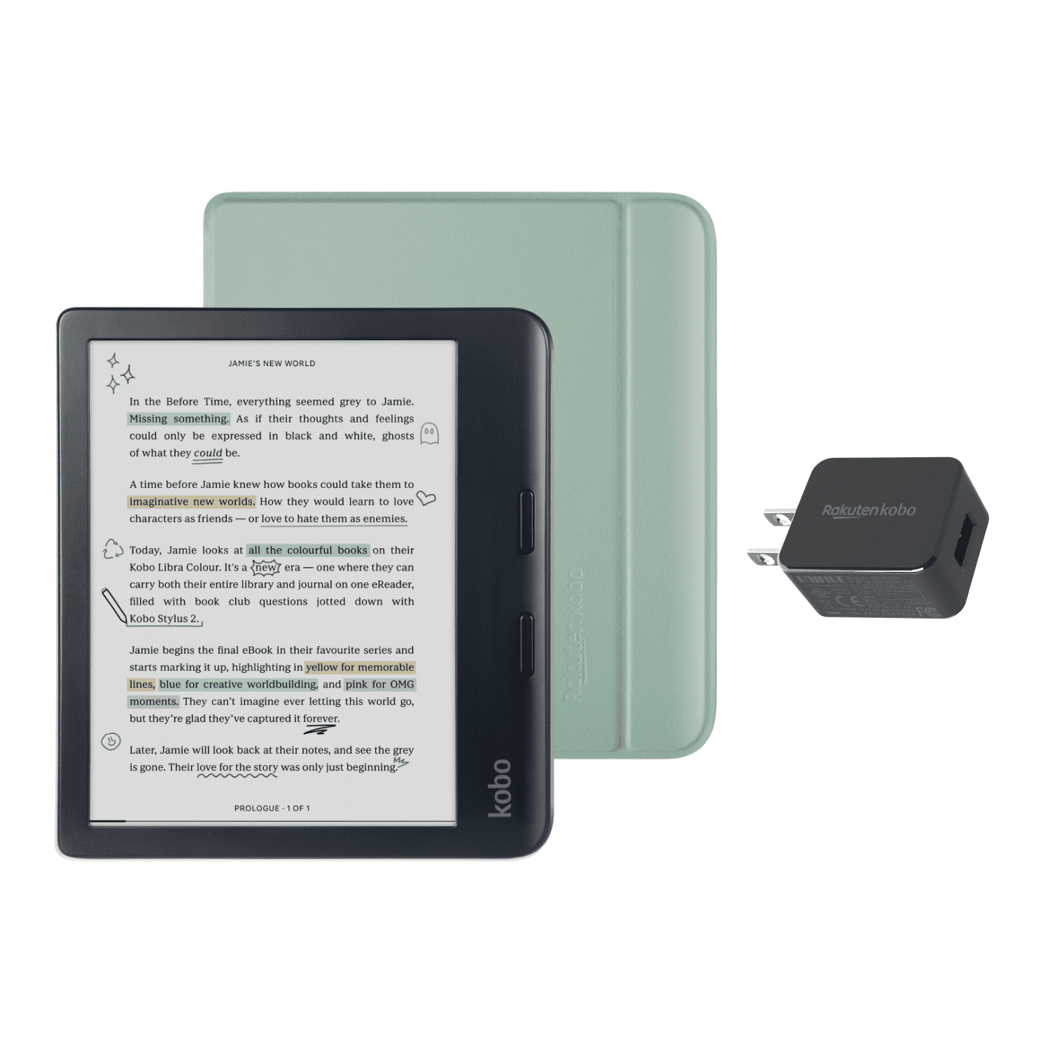 Kobo Libra Colour Black eReader with Case Bundle (Clear Case
