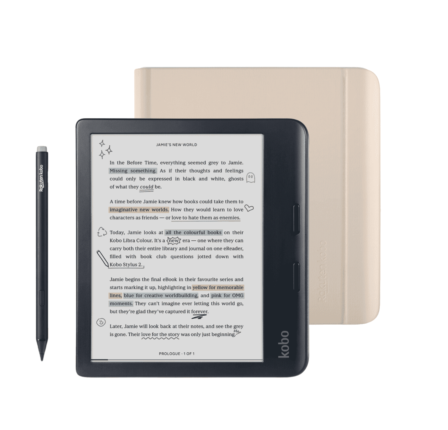 Kobo Libra Colour Black eReader with Case Bundle (Sand Beige