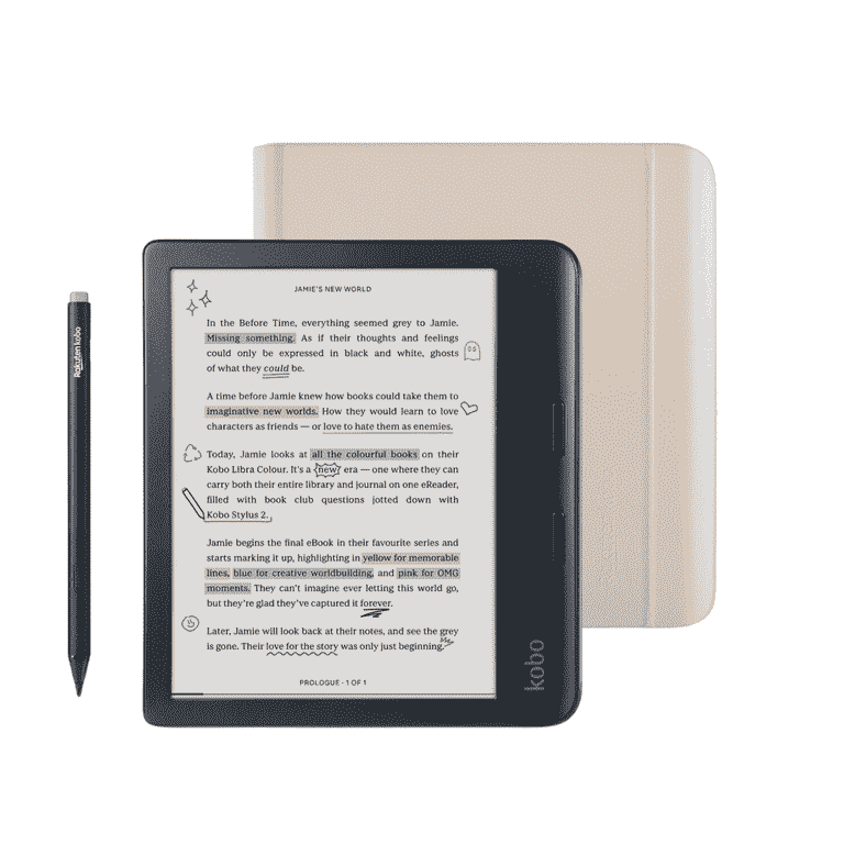 Kobo Libra Colour Black eReader with Case Bundle (Sand Beige Kobo Libra Colour Black eReader with Case Bundle (Sand Beige