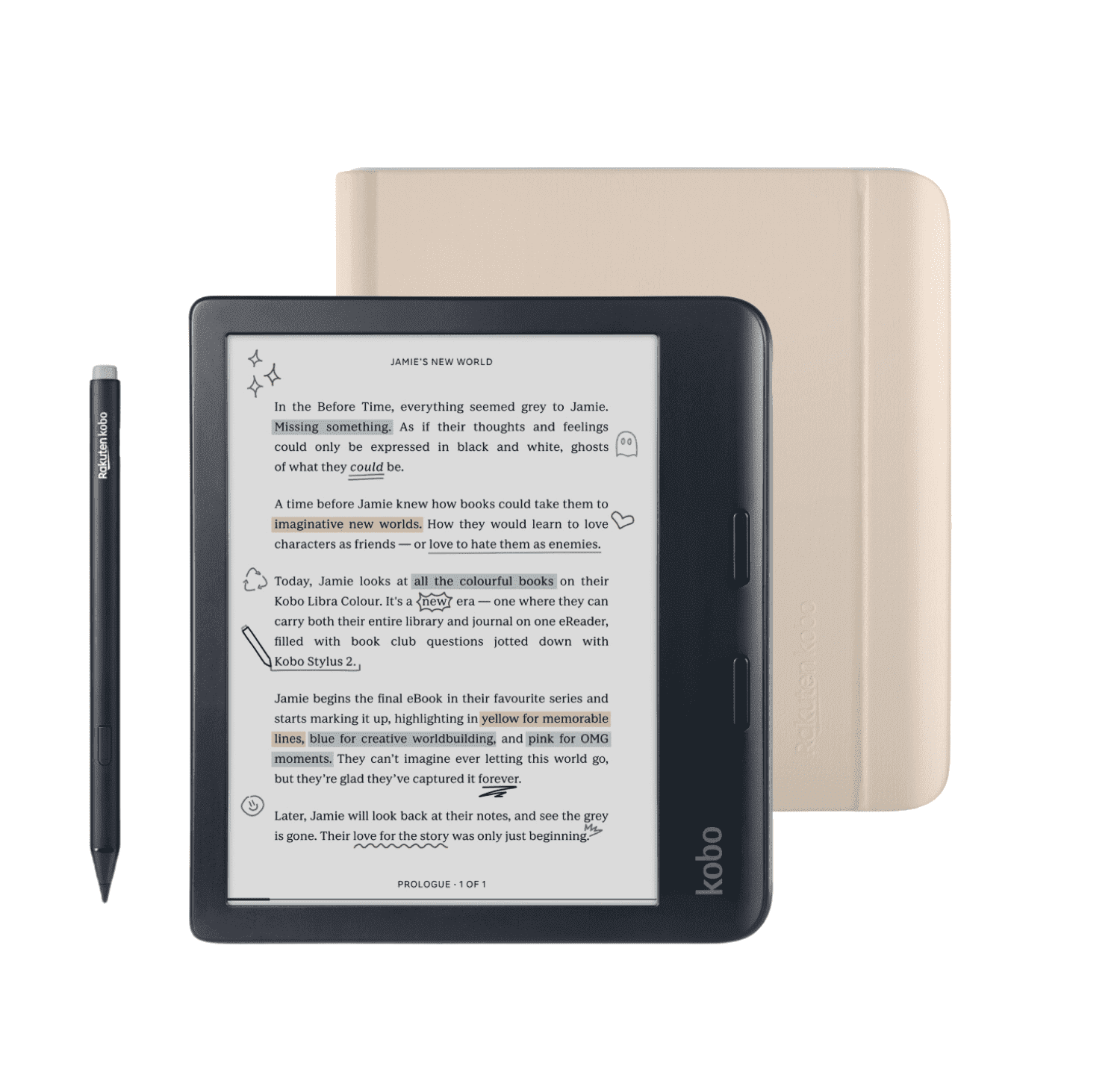 Kobo Libra Colour Black eReader with Case Bundle (Sand Beige
