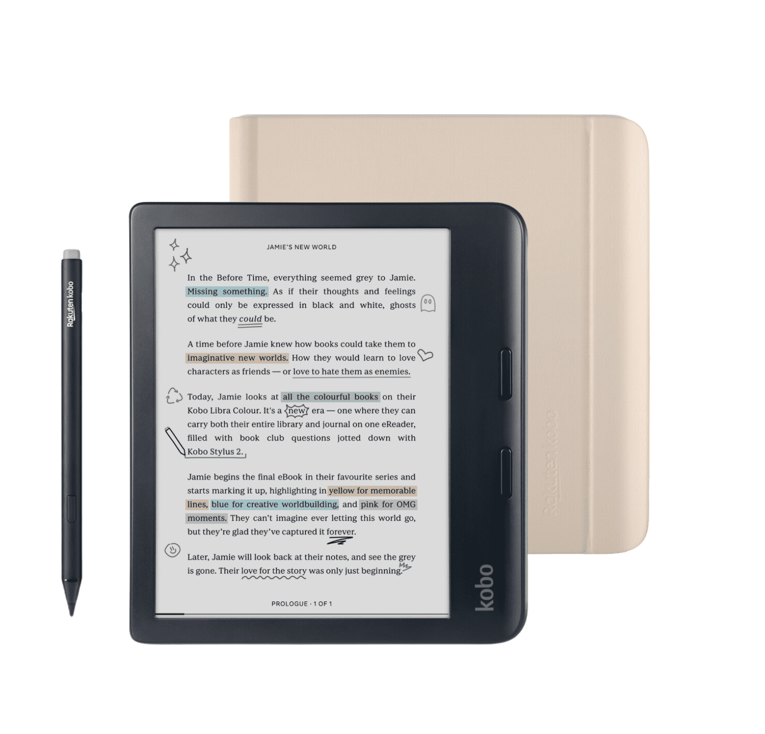 Kobo Libra Colour Black eReader with Case Bundle (Sand Beige Kobo Libra Colour Black eReader with Case Bundle (Sand Beige