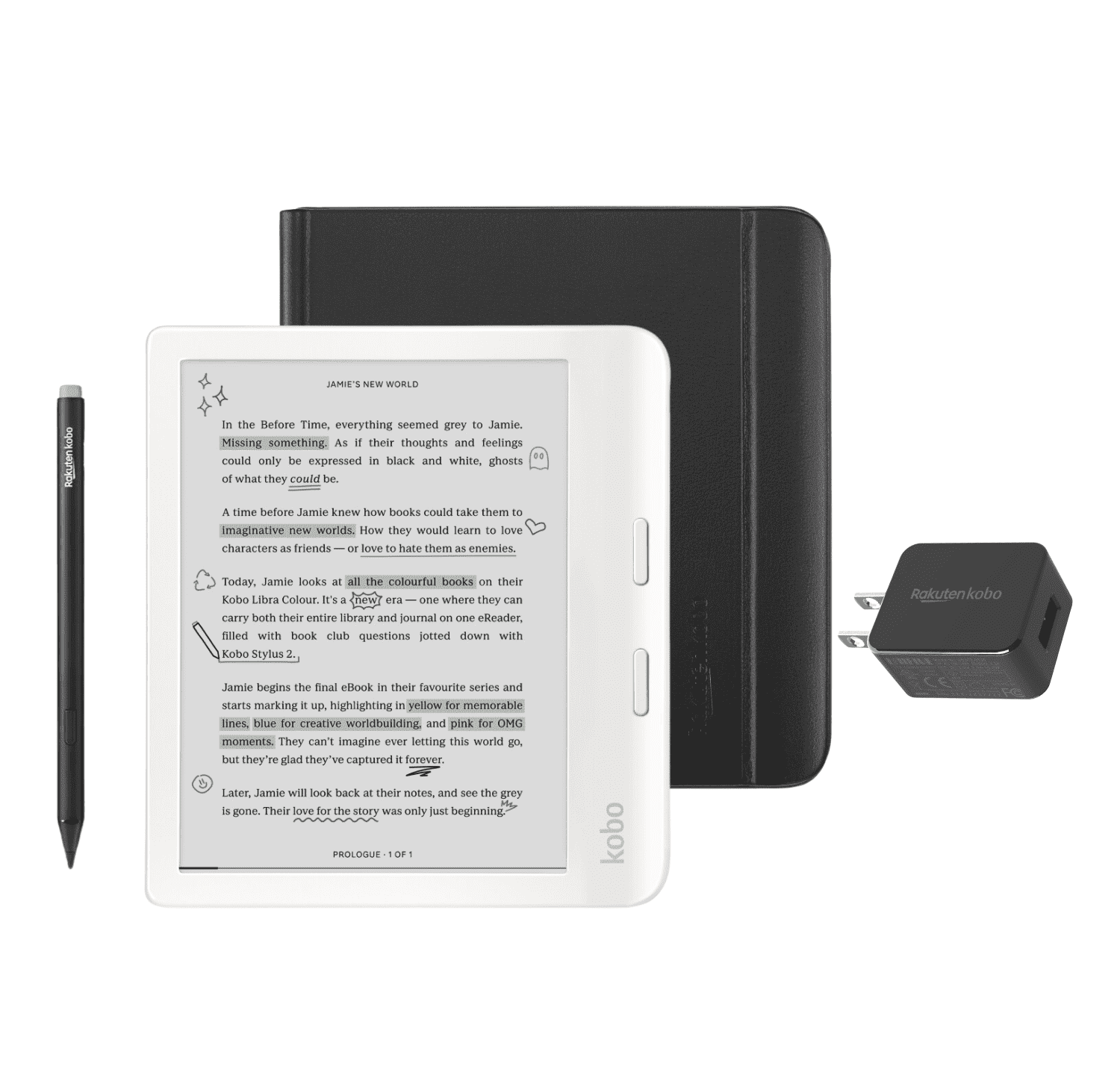Kobo Libra Colour White eReader with Black Notebook SleepCover, Stylus ...