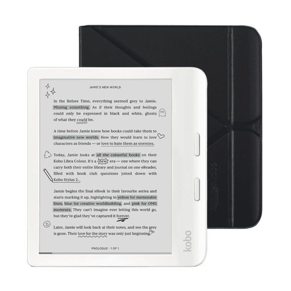 Kobo Libra Colour White eReader with Case Bundle (Black SleepCover, Case Bundle)