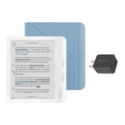 Kobo Libra Colour White eReader with Case Bundle Dusk Blue SleepCover, Case + AC Bundle