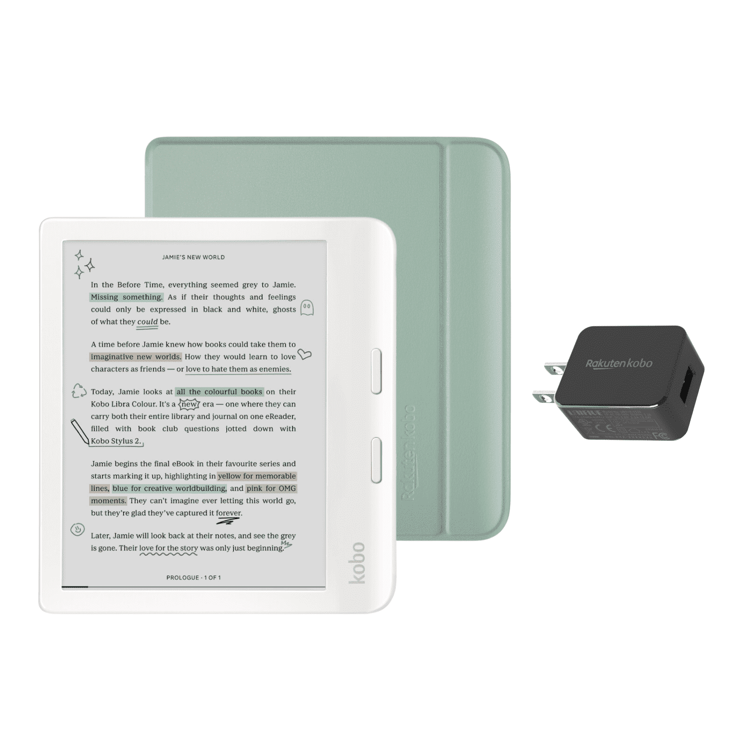 Kobo Libra Colour White eReader with Case Bundle (Garden Green Basic ...