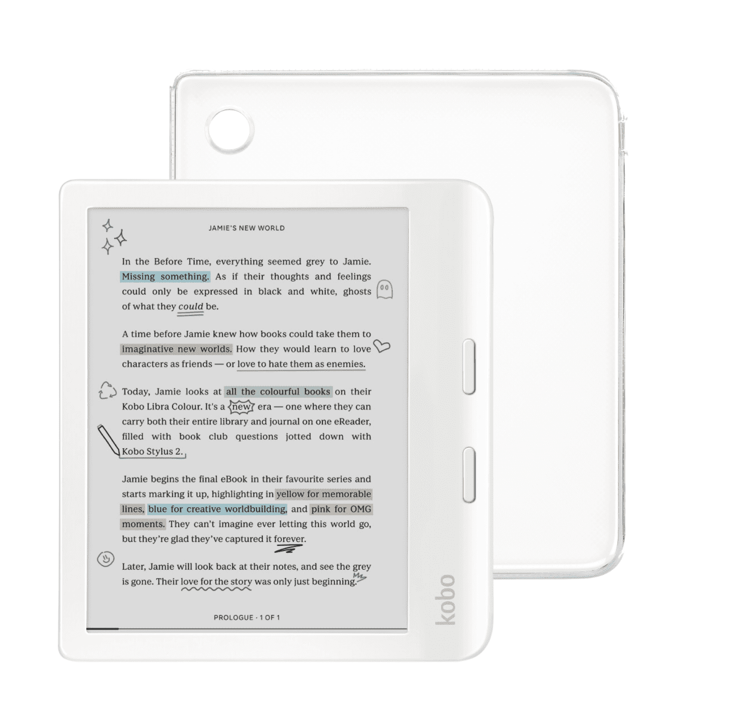 Free Shipping! Kobo Libra Colour White eReader with Clear Case