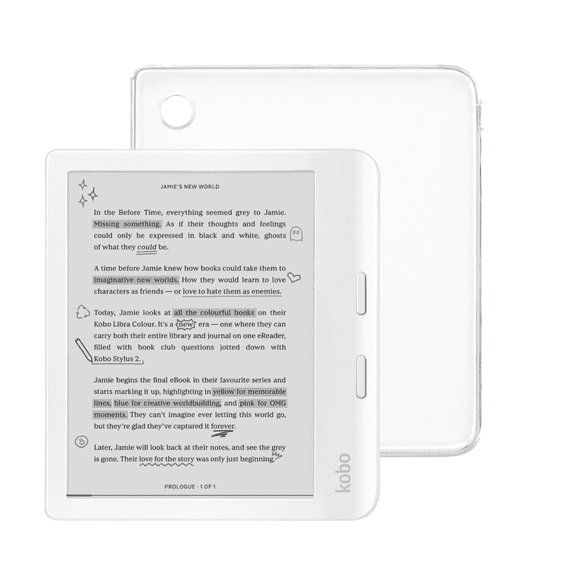 Kobo Libra Colour White eReader with Clear Case Bundle