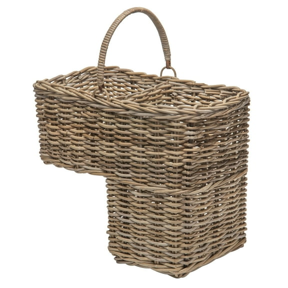 KOUBOO Unique Home Decor Rattan Step Basket with Folding Handle, Gray-Brown