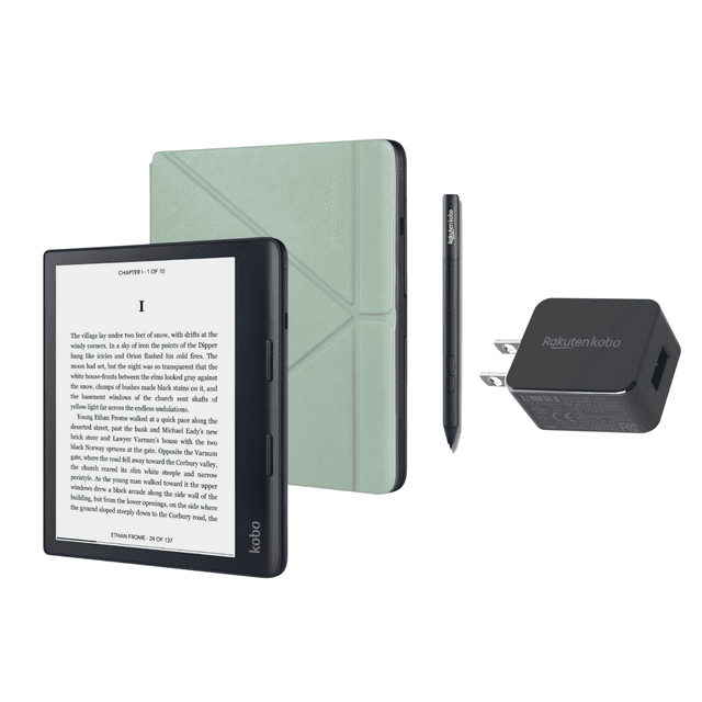 Kobo Sage eReader Bundle with Green SleepCover, Stylus and AC Adapter