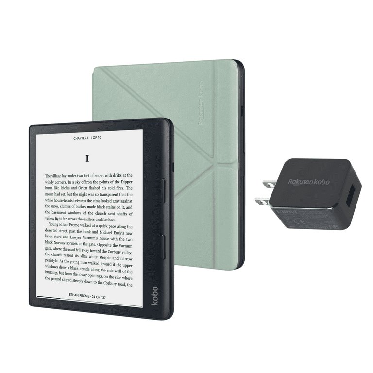 Kobo Sage eReader Bundle with Green SleepCover and AC Adapter | 8 HD  Touchscreen | Waterproof | Bluetooth | WiFi | 32GB