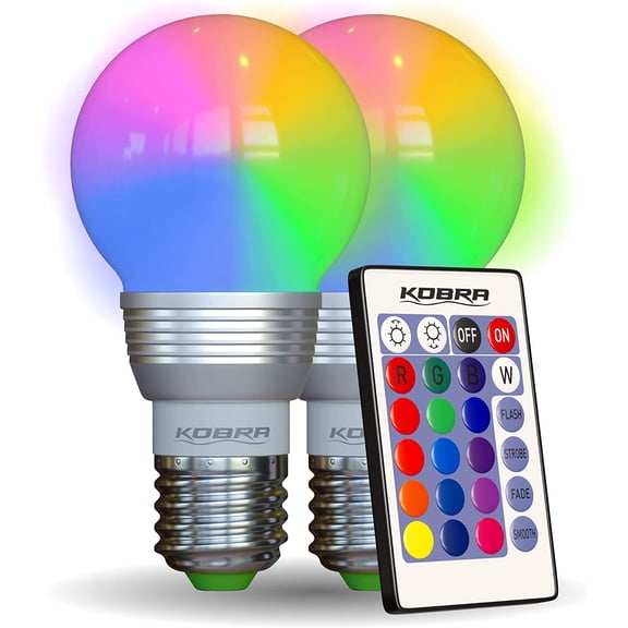 Kobra LED Color Changing Light Bulb with Remote Control - 16 Different Color Choices Smooth, Fade, Flash or Strobe Mode - Smart Remote Lightbulb - RGB & Multi Colored