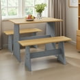 thumbnail image 1 of Koby Home 3  Piece Casual Dining 2-Tone Natural/Grey Solid Pine Wood Kitchen Table Set with 2 Benches, Kitchen Dining Set, 1 of 11