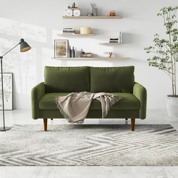 Koby Home 58-Inch Velvet Loveseat Sofa with Rounded Arms – Compact Design for Apartments or Small Spaces, Soft Upholstered Fabric