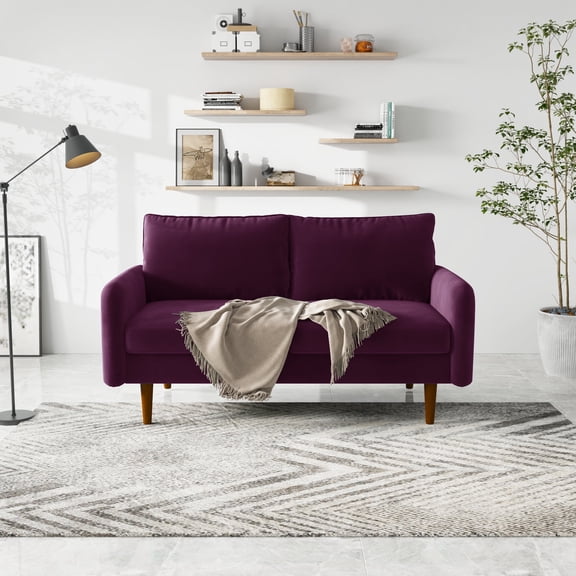 Koby Home 58-Inch Velvet Loveseat Sofa with Rounded Arms – Compact Design for Apartments or Small Spaces, Soft Upholstered Fabric