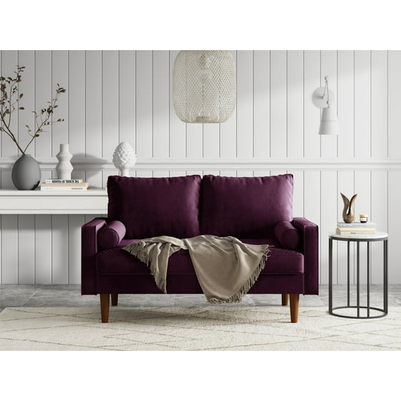 Koby Home 58-Inch Velvet Reversible Tufted & Back Cushion Loveseat Sofa – Square Arms, Fits Living Room or Small Spaces