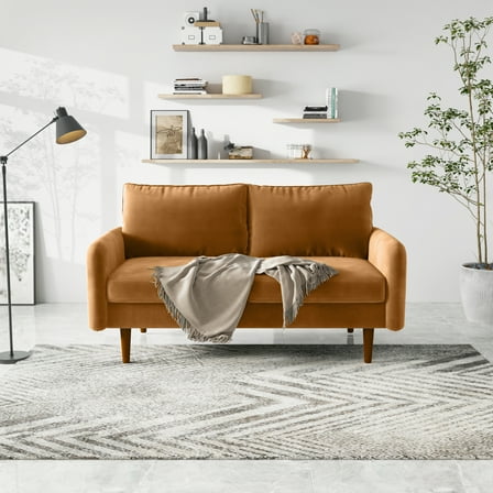 Koby Home 58" Small Space Loveseat Sofa Couch - Velvet, Comfy with Thick Cushions & Wood Frame for Living Room Apartment Eggplant