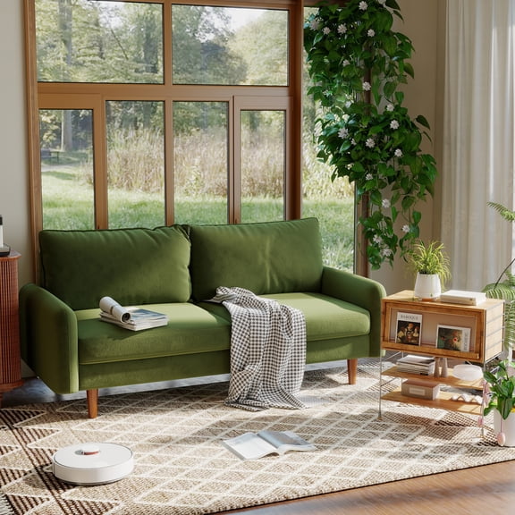 Koby Home 58" Loveseat Sofa Couch - Velvet Comfy with Wood Legs for Living Room Green