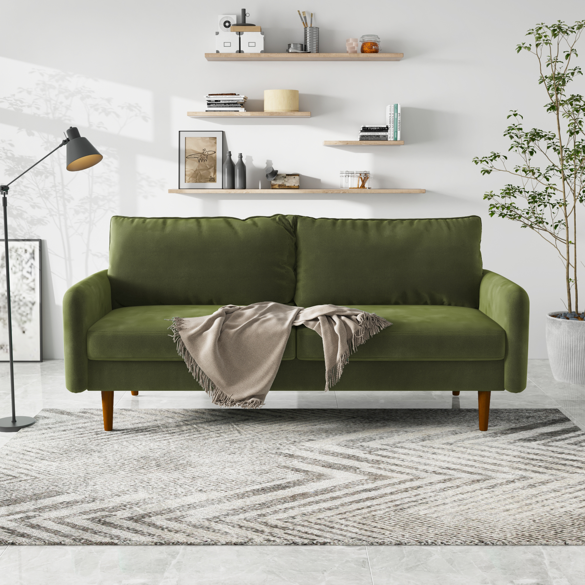Koby Home 70-Inch Velvet Sofa with Rounded Arms – Compact Design for