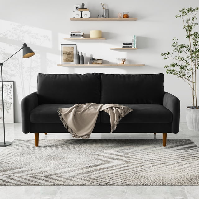 Compact Rounded Sofa Koby Home 70-Inch Velvet Sofa with Rounded Arms – Compact Design for ...