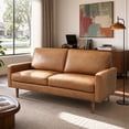 thumbnail image 1 of Koby Home 70" Loveseat Sofa with Wood Frame, Mid Century Modern Couch 2 Seater, Faux Leather Love Seat for Small Spaces Light Brown, 1 of 9