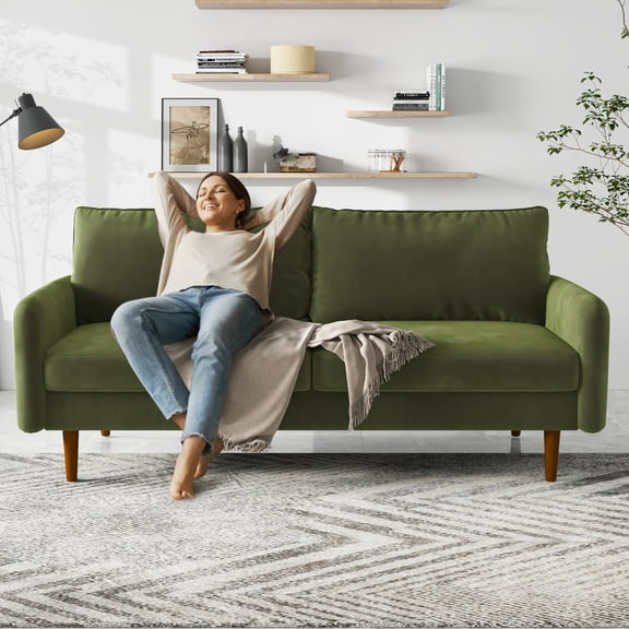 Koby Home 70" Small Spaces Velvet Sofa Couch - Modern Comfy, Thick Cushions & Wood Frame for Living Room Apartment Eggplant