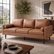 Koby Home 80" Loveseat Sofa with Wood Frame, Mid Century Modern Couch 3 Seater, Faux Leather Love Seat for Small Spaces Dark Brown